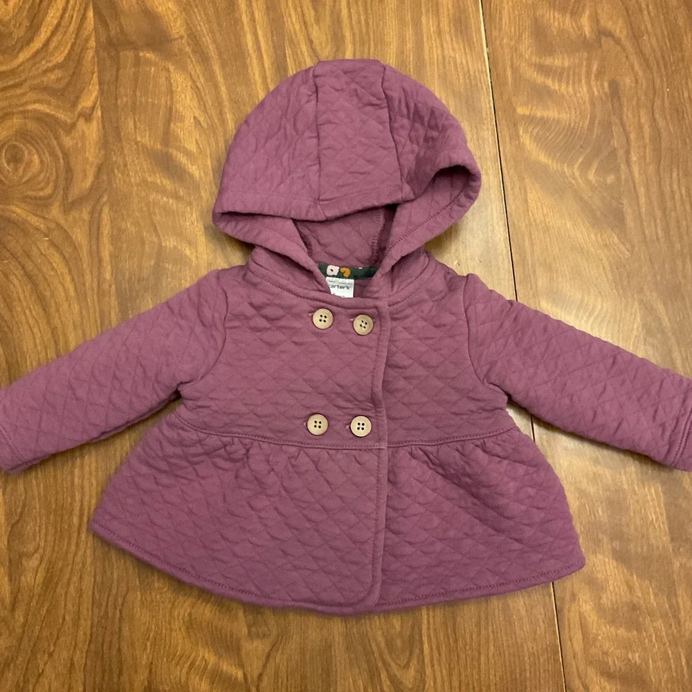 Carters Baby Girls Purple Quilted Hooded Cardigan Jacket Peplum 6M Outerwear